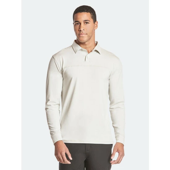 Public Rec Elevate Long Sleeve Polo | Men's Heather Oat Tops 2 Public Rec Elevate Long Sleeve Polo | Men's Heather Oat Tops - Image 2