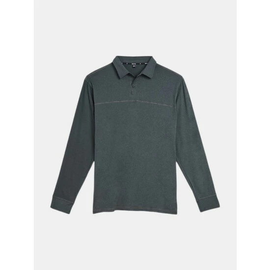 Public Rec Elevate Long Sleeve Polo | Men's Heather Black Tops 1 Public Rec Elevate Long Sleeve Polo | Men's Heather Black Tops